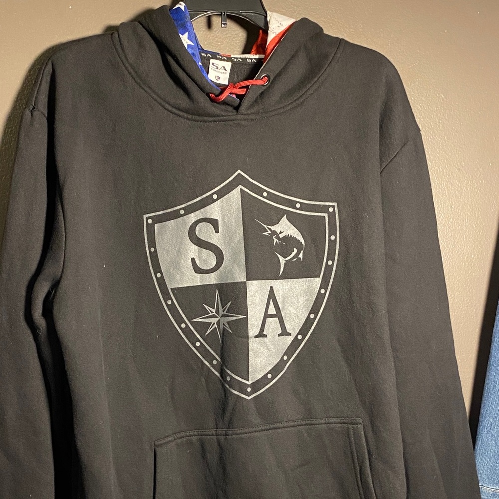 Men's SA Black Hoodie with US Flag inside Hood